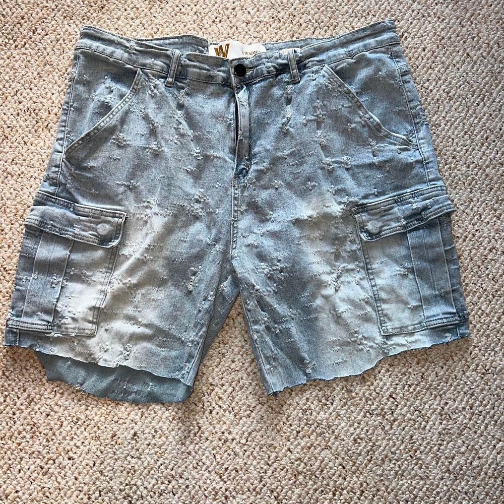Waimea blue denim cargo shorts textured former pants cut off to shorts Size 38